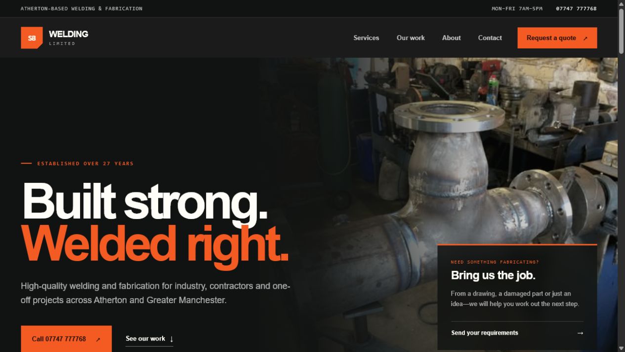 SB Welding Ltd homepage concept